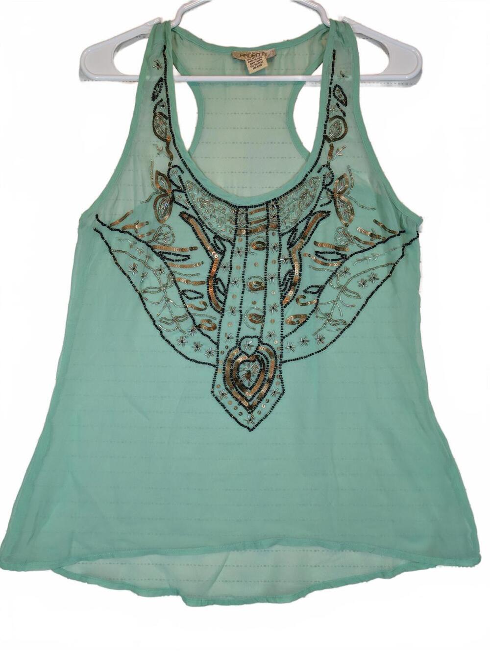 Arden B Beaded Sheer Chiffon Racerback Tank Top Embellished Womens Medium
